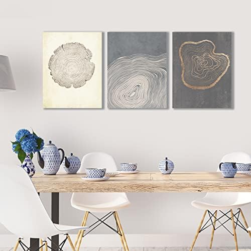 Anyzal Canvas дрво прстен wallид уметност, пастелно сиво уметничко дело, минималистичка wallидна уметност-12 x16 x3 панели, дрвени спирали