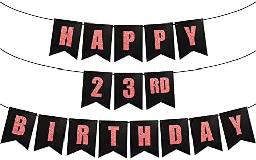 Забава за среќна 23 -та роденденска забава Банер за жени Црн картон со знаци на сјајни златни сјајни букви за неа