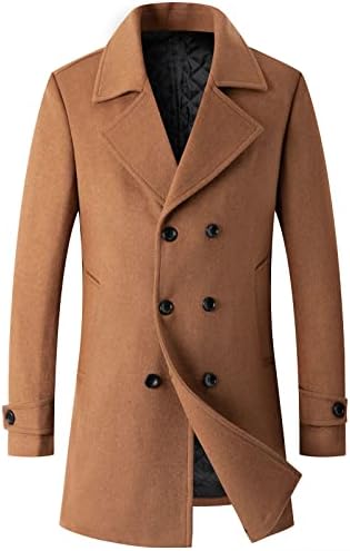 Менс со средна должина на деловно палто Волнено топло мелоут јакни Излезена јака надворешна облека цврста воена јакна со двојни гради