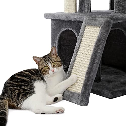 Модерна Мала Кула За Мачки Со Мачки Со Двојни Кондоминиуми Пространи Столпчиња За Гребење На Сисал, Скали За Качување И Заменливи