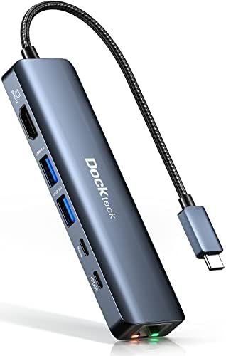 USB C Hub, USB C ДО 8K@30hz HDMI Multiport Адаптер, Dockteck 6 во 1 USB-C Dongle СО 8K HDMI, USB-C и 2 USB-А 5 Gbps Податоци Порти, 100w