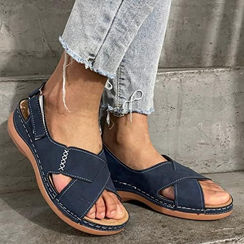Клин -сандали за жени обични летни модни лесни блокови од лесен лесен блок од пета Бохо плажа сандали за одмор на одмор