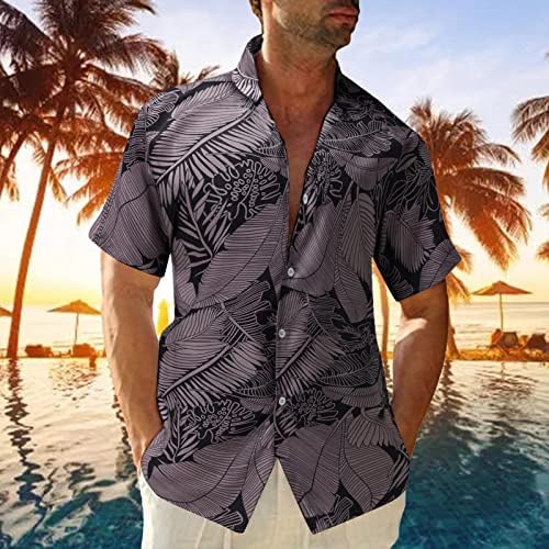 XXBR машки хавајски кошули лето копче за кратки ракави надолу по секојдневни врвови тропски дрво печатење тенок вклопувачки