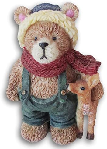 Божиќна занаетчиска фигура - г -дин Беар има елен за бебиња - колекционерски смола - висока 4 инчи