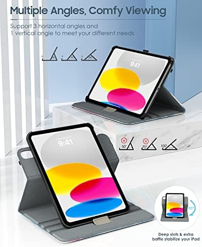 Ротирачки случај на Тимово за iPad 10 -та генерација 2022, iPad 10,9 инчи кутија, 90 степени ротирачки паметен штанд за iPad 10, заштитна кожна