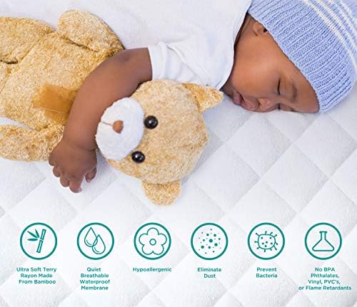 Tru Lite постелнина водоотпорен капакот на душекот за бебешки креветчиња - Заштитник на душекот за влечење на дете - бамбус рајонски