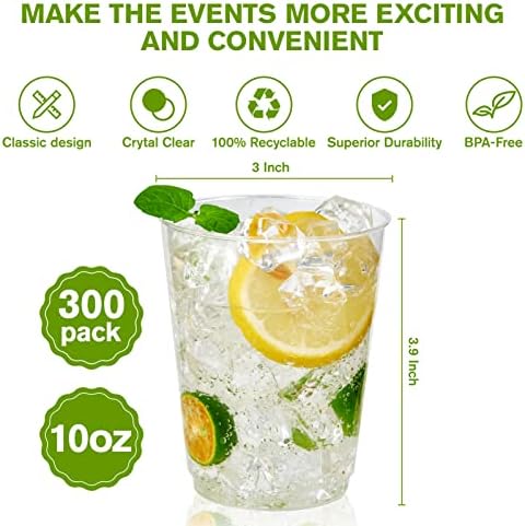 Џолипак 300 Спакувајте Проѕирни Пластични Чаши 10оз Чаши За Еднократна Употреба Проѕирни Пластични Чаши За Пиење, Пластични Чаши За