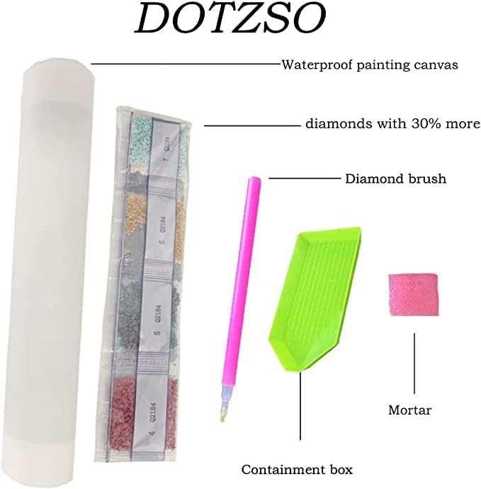 Комплет за сликање на дијаманти Dotzso 5D за возрасни почетници DIY DIY Diamond Art комплет, комплет за сликање на дијаманти,