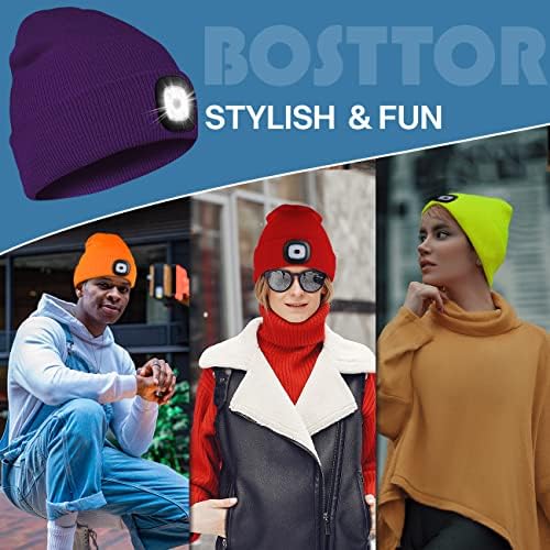 Bosttor LED HAT Beanie со светло, капаче за полнење на фарот, Unisex топла зимска капа со фенерче за водење пешачење за пешачење, технолошки