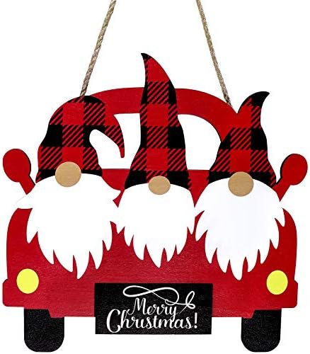Божиќен камион дрвена висечка знак камион Божиќен домашен знак Божиќен гроздобер фарма камион дрвен знак gnome дрвен бивол кариран виси