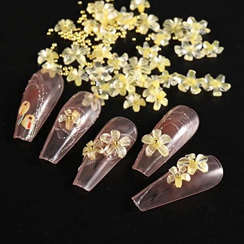 Houchu цветни нокти rhinestones Јапонски стил DIY кристален нокти украс смола жолт цвет кавијар мониста