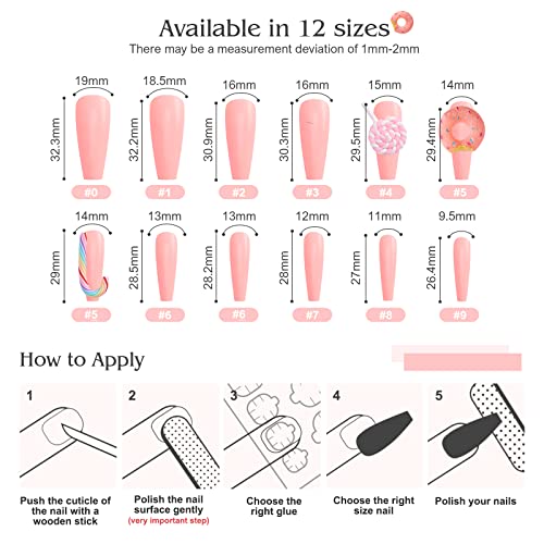 Кикмоја Екстра Долг Ковчег Притиснете На Ноктите Розова Со 3д Бонбони дизајн 24 парчиња Акрилни Лажни Нокти Сјајни Вештачки Лажни Нокти