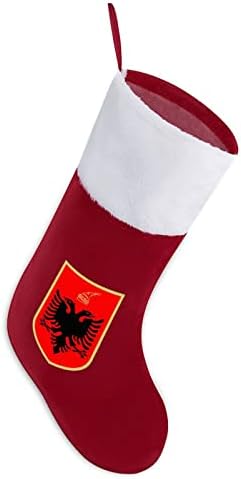 Албанско знаме со грб на оружје Божиќни чорапи Божиќни чорапи торба за подароци за семеен празник дрво виси украси украси