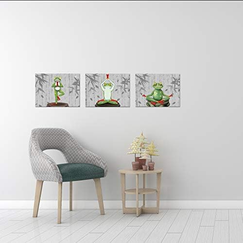 Zlove 3 парчиња смешни животни платно wallидна уметност zen frog со бамбус религија уметност гроздобер стил giclee платно слика