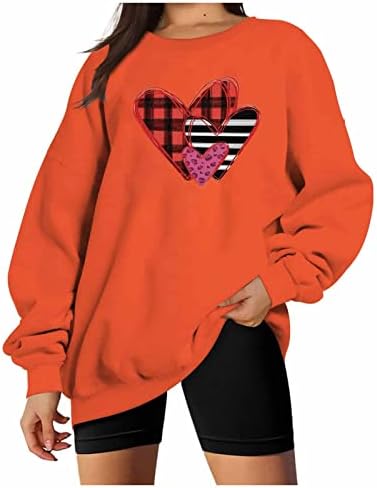 Womenените сакаат срцева џемпер за валентин Графичка кошула Среќна кошули за Денот на вineубените, врвови на екипаж на врвови