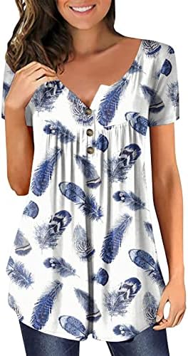 Обичен краток ракав женски моден врв на мода со кратки ракави Хенли маица обична кошула C2 Спортски кошули