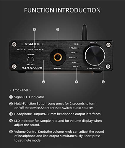 KGUSS FX-AUDIO DAC-X6 MKII Bluetooth 5.0 Дигитален аудио декодер DAC 24-битен/192kHz USB/коаксијални/оптички слушалки засилувач