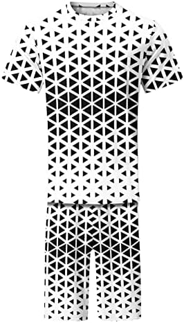 Jofow Men 3D печатено лето лето -лесен моден тркалезен врат Краток ракав и средно половината за влечење на половината 40R 40R