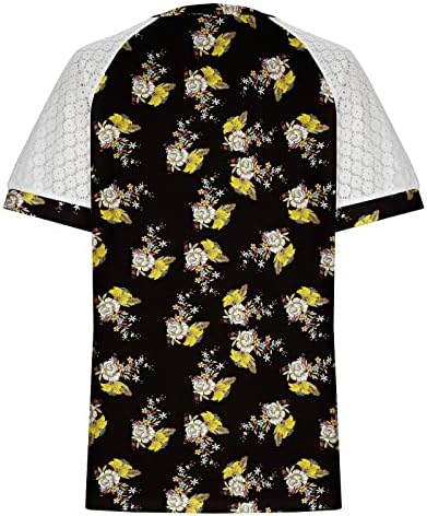Lutmen'sенски летни чипка кратки ракави врвови против вратот Елегантна кошула симпатична цветна графичка лабава обична блуза