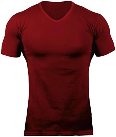 V Кошули за тренингот на вратот за мажи лесен бодибилдинг мускулен маица цврста тема за дишење на кратки ракави со кратки ракави