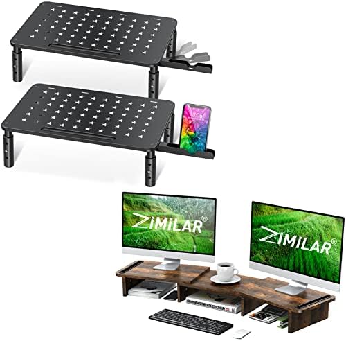 Zimilar 2 Pack Monitor Stand Riser, 3 Stand Monitor, прилагодлив на висина со уникатна starвездена мрежа за компјутерски двојна монитор за мирување,