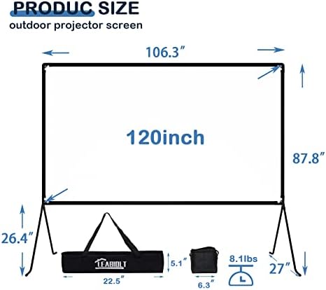 Екран на проектор и штанд, 120 инчен екран на проектор на отворено со штанд, предни и задни без брчки на екранот на надворешниот филм, триаголен