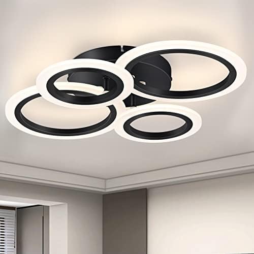 Teminbu црна LED 4 прстени тавански светло и бело дрвено светло за плакнење на таванот