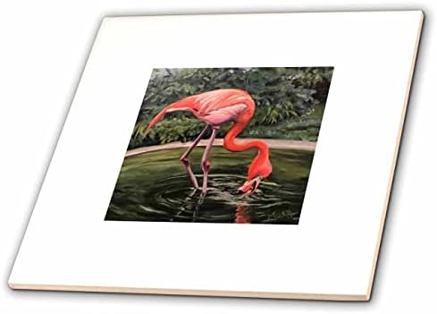 3дроза Слика На Розово Фламинго Во Зелено Езерце Вода За Пиење Сликарство-Плочки