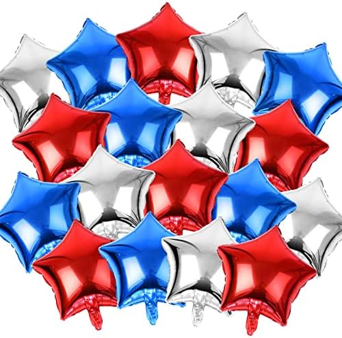 Сина Црвена Бела Ѕвезда Фолија Балони Украси, ФЕВРУАРИ 30 парчиња 18 инчи 4 јули балони За Денот На Независноста Патриотска Партија Меморијален