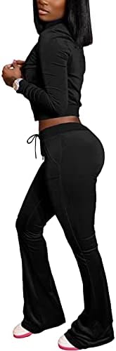 QFMQKPI Облека за две парчиња за жени со земјоделски култури Топ поштенски јакна и панталони за палење поставени велорски тренерки