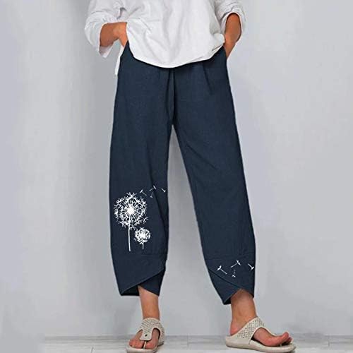 MTSDJSKF Капри Панталони за жени облечени обични, еластични половини со широко нозе, каприс, панталони со џебови за џебови, панталони за