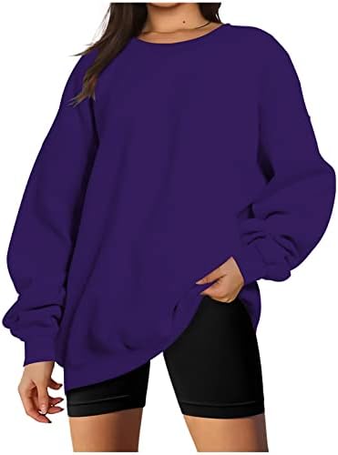 Бадхуб џемпер за жени 2022 лабава фит екипаж вратот долг ракав мека есен облека цврста боја лабава вклопена џемпери за пулвер