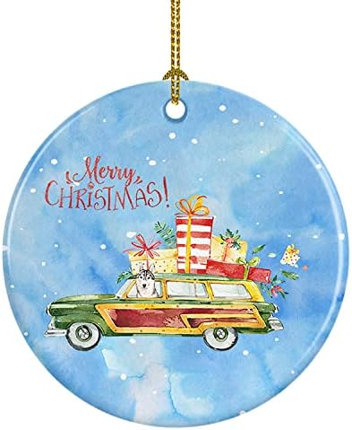 Богатства на Каролина CK2424CO1 Среќен Божиќ сибирски хаски керамички украс, украси за новогодишни елки за дома, виси украс за Божиќ,