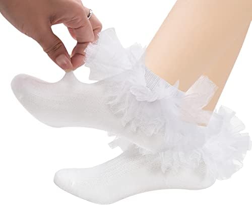 Looching 4 пакувања бебе бебе дете чипка чипка туту чорапи памучно окулење на окулај, голема ладна руфла бела танц, принцеза фустан чорап