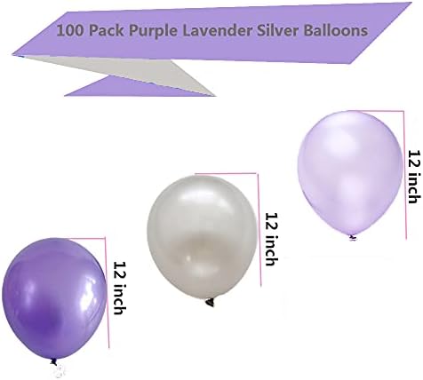 100 Пакувајте Виолетови Сребрени Балони, Темно Виолетови Топчиња Измешани Со Светло Виолетова, 12 инчни Дебели Латекс Балони За Свадба