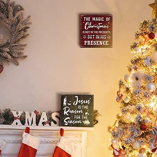 Рустикален Божиќен знак Исус е причината за сезонскиот декоративен знак Декоративен дрвен wallид што виси знак Исус снегулка кутија знак