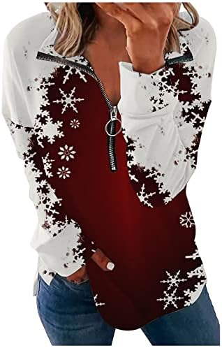 Маица за џемпери за жени смешни новогодишни печатени врвови на пулвер, екипаж, обичен поштенски лесен страничен сплит маици