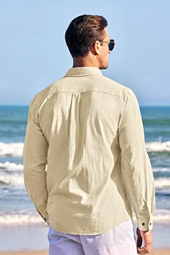 Менс постелнина Гвајабера кошула Обично копче со долг ракав надолу лето редовно вклопување на плажа кубански обични врвови