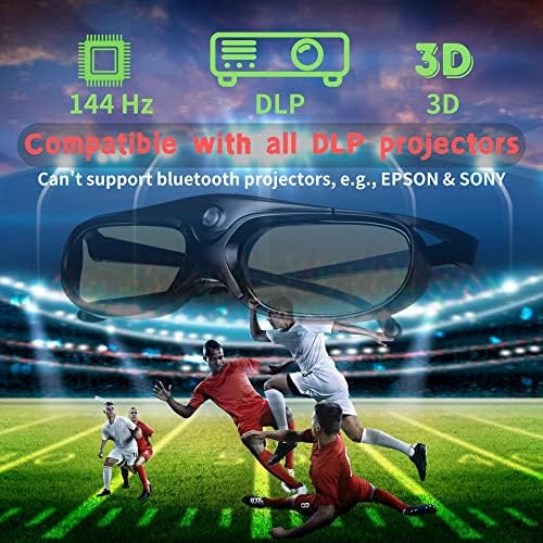 2x SINTRON ST07-DLP 3d Активни DLP-Линк Очила Очила За Полнење-144Hz ЗА 3d-Подготвени DLP Проектори Вклучувајќи Оптома, BenQ, Acer, Dell,