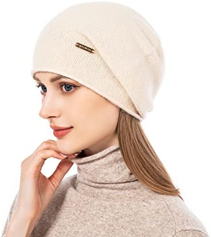 Квинфур плетеа манжетни капи за жени кашмир ски -капа плетена волна мека топла зимска капа