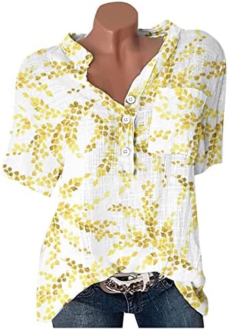 Плус Големина Цветни Блузи За Жени Облечени Секојдневни Врвови Со Кратки Ракави 2023 Модни Кошули Со Копчиња Надолу