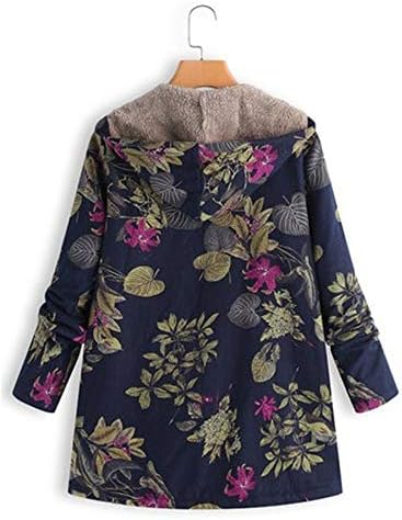 Andongnywell inments inmaken зимска топла надворешна облека цветни печатени јакна со качулка џебови гроздобер преголеми палта за надворешна