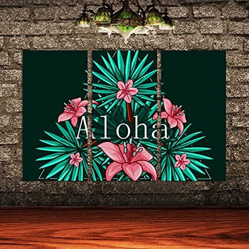 Wallидна уметност за дневна соба, Хавајски Алоха остава врамени декоративно масло за сликање поставени декоративни модерни уметнички дела