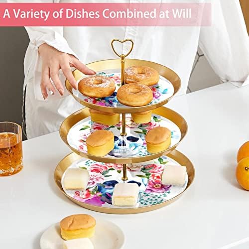 3 нивоа десерт штанд со кекс овошна чинија пластична служба на држач за приказ за свадба роденден за бебиња туш чај украси околу, цвеќиња
