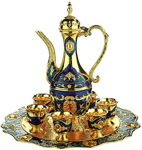 Гроздобер турско тенџере за кафе поставено за 6, вклучувајќи и послужавник и чајник сребро вметнат со кристали во стил на Сваровски