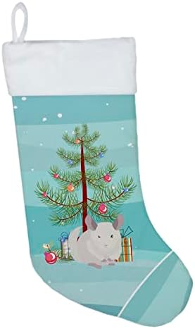 Каролина богатства CK4437CS бел доминантен Чинчила Среќен Божиќ Божиќно порибување, камин што виси чорапи Божиќна сезона забава Декорации