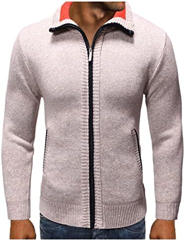 Менс моден бизнис Солиден штанд јака за слободно време кардиган палто манскус џемпери со качулка