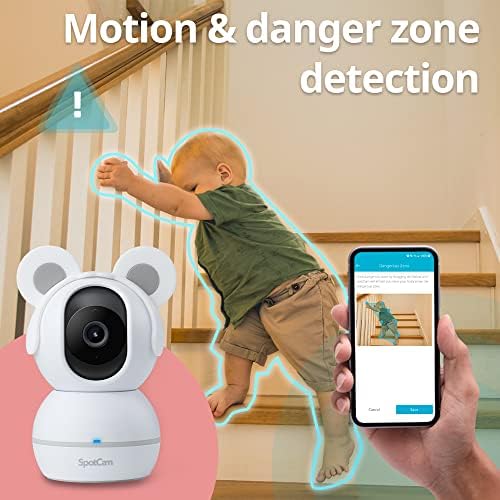 Spotcam Babycam Безжична безбедносна камера за мониторинг на бебиња, 1080p, ноќно гледање, приспивања и бел шум, двонасочен разговор, предупредување
