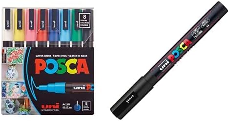 Пенкач за маркери за боја на PoSca - Ситна точка - сет од 8, повеќебојни и POSCA 8 -бои за боја маркер, сет, PC -5M Medium