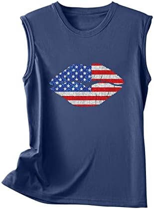 Патриотски кошули за жени, модни резервоари за вратот на вратот на врвовите на Денот на независноста на маиците без ракави Американски знаме